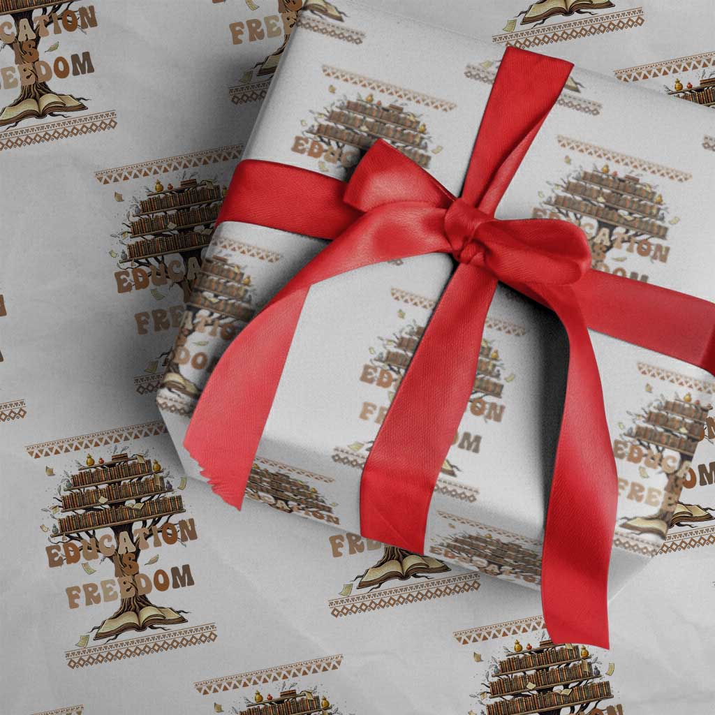 Education Is Freedom Teacher Gift Wrapping Paper Roll Inspirational Africa Map Book Stack TS12 White Print Your Wear