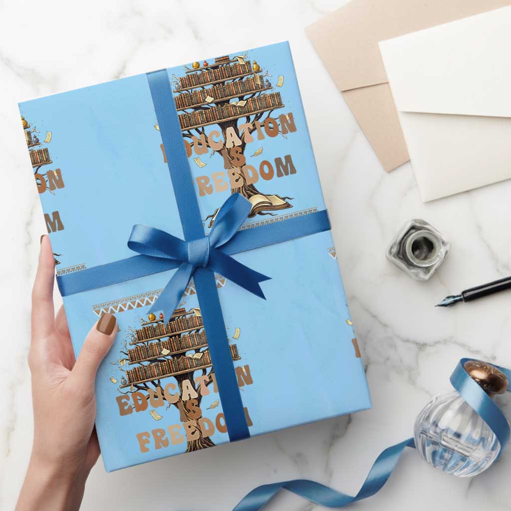 Education Is Freedom Teacher Gift Wrapping Paper Roll Inspirational Africa Map Book Stack TS12 Light Blue Print Your Wear