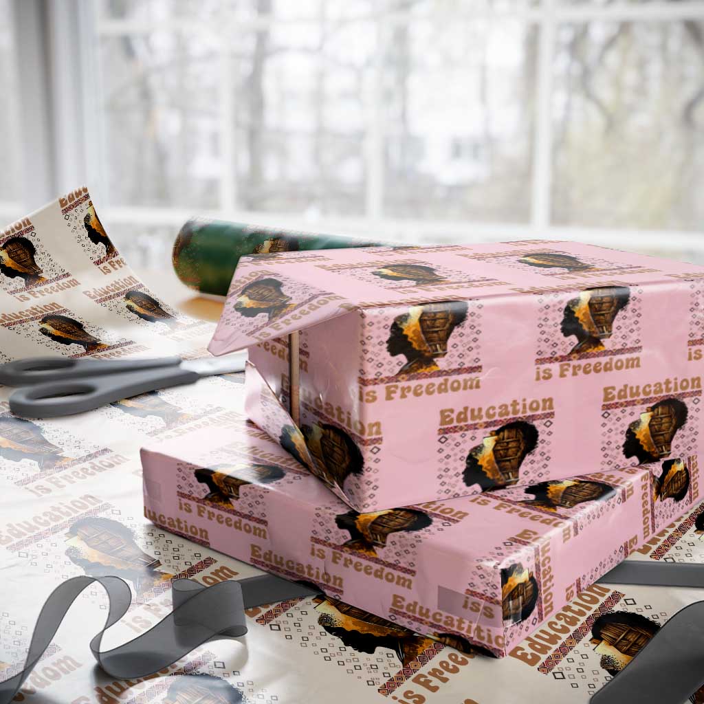 Education Is Freedom Wrapping Paper Roll Black History Women Teacher Gift TS12 Light Pink Print Your Wear