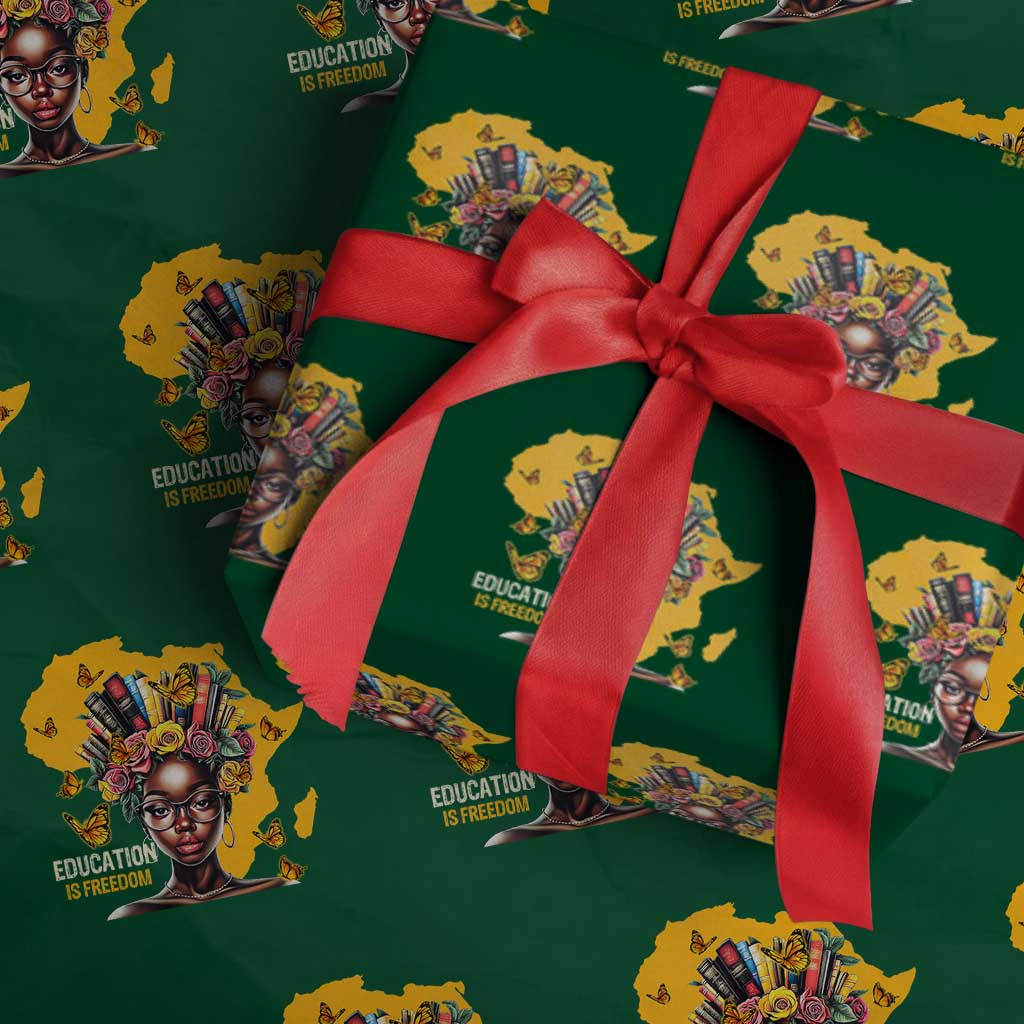 Education Is Freedom Wrapping Paper Roll Black Teacher Books Black History Month TS02 Green Print Your Wear