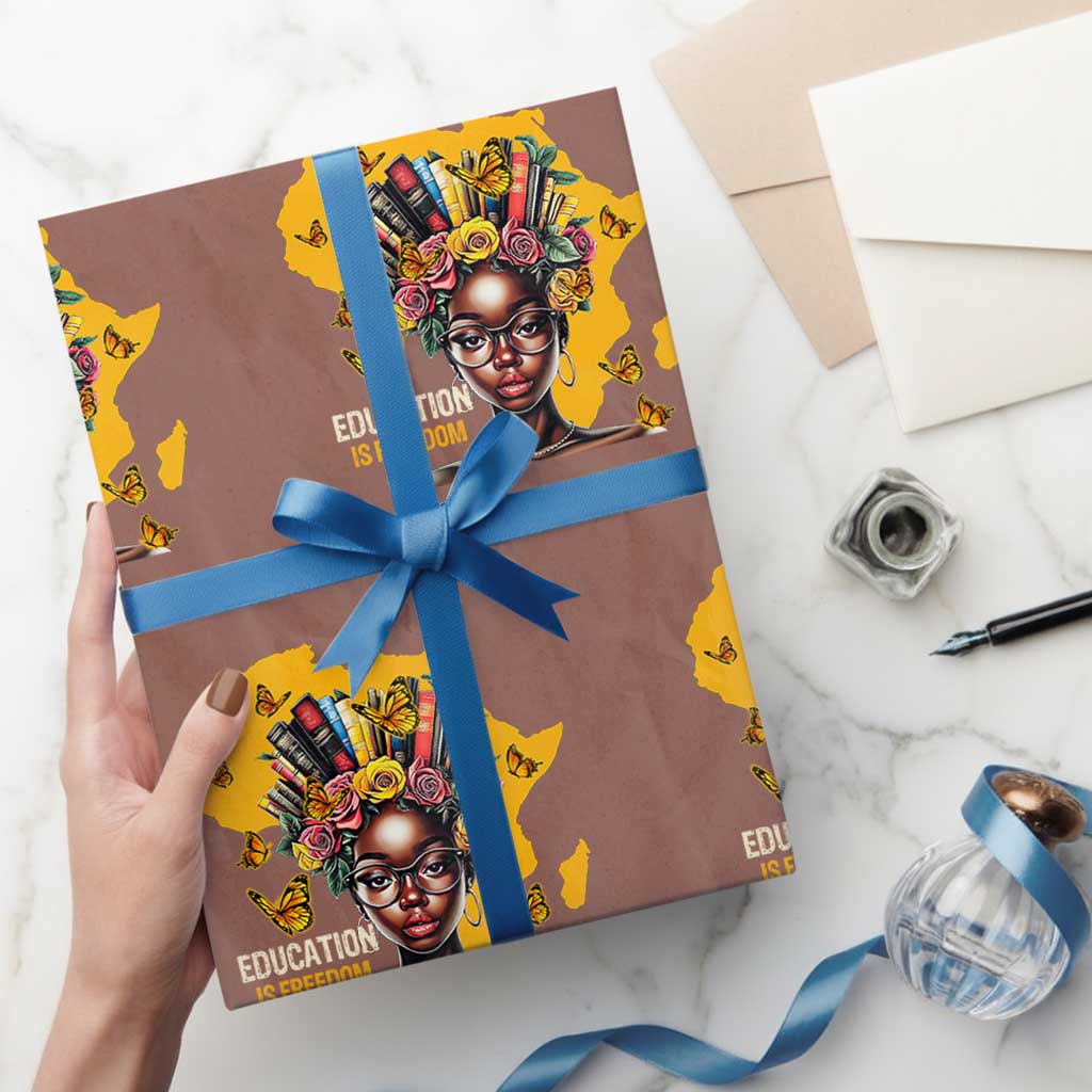 Education Is Freedom Wrapping Paper Roll Black Teacher Books Black History Month TS02 Mocha Print Your Wear