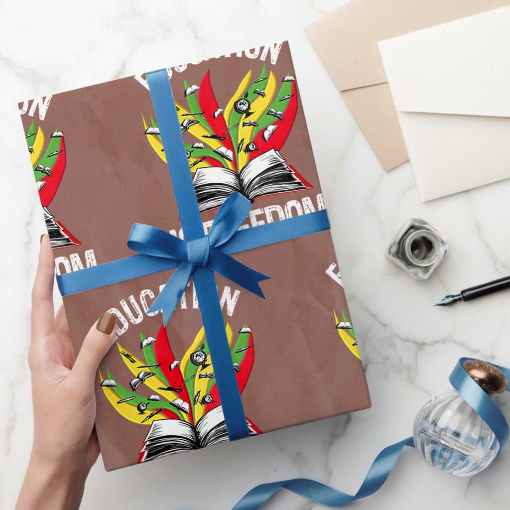 Education Is Freedom Wrapping Paper Roll Teaching Black History Month Books TS02 Mocha Print Your Wear