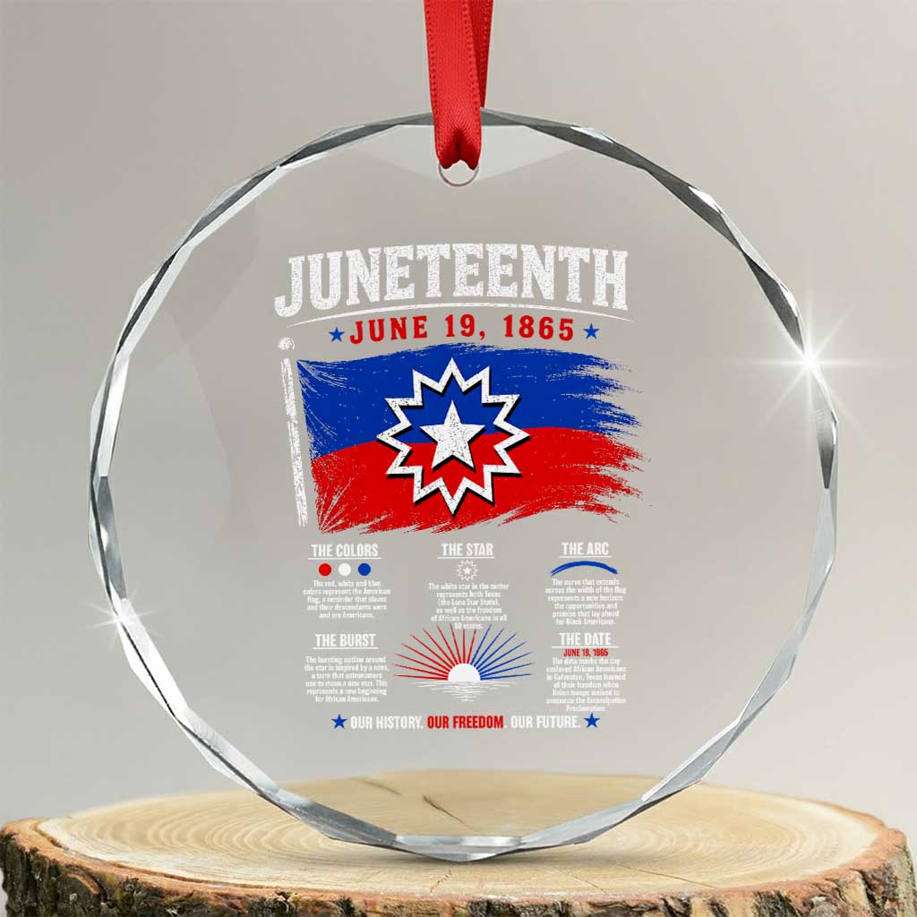 Educational Juneteenth Flag Symbolism Infographic Crystal Glass Ornament Freedom Day June 19 1865 History Meaning TS02 Transparent Glass 3'' Circle Print Your Wear