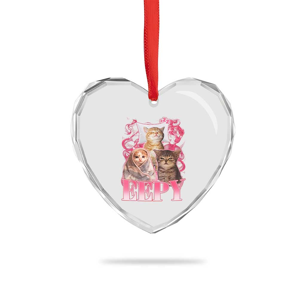 Eepy Sleepy Cats Y2K Bootleg Meme Graphic Heart Crystal Glass Ornament Funny Internet Culture Humor