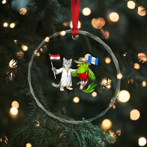Egypt and Guatemala Friendship Heritage Pride Crystal Glass Ornament Cute Cat and Quetzal Holding Flag TS02 Print Your Wear