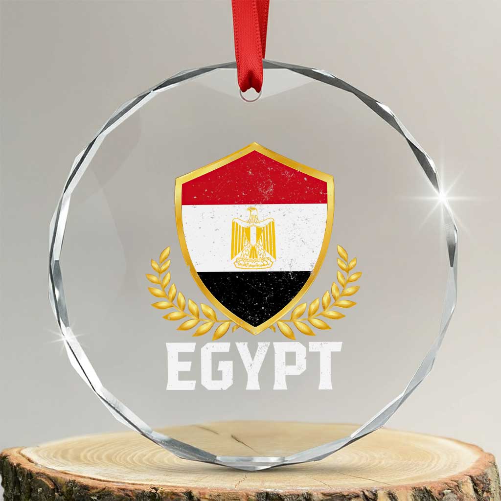 Egypt Coat of Arms Gold Shield Crest Crystal Glass Ornament Patriotic Egyptian Flag Heritage Pride TS02 Transparent Glass 3'' Circle Print Your Wear
