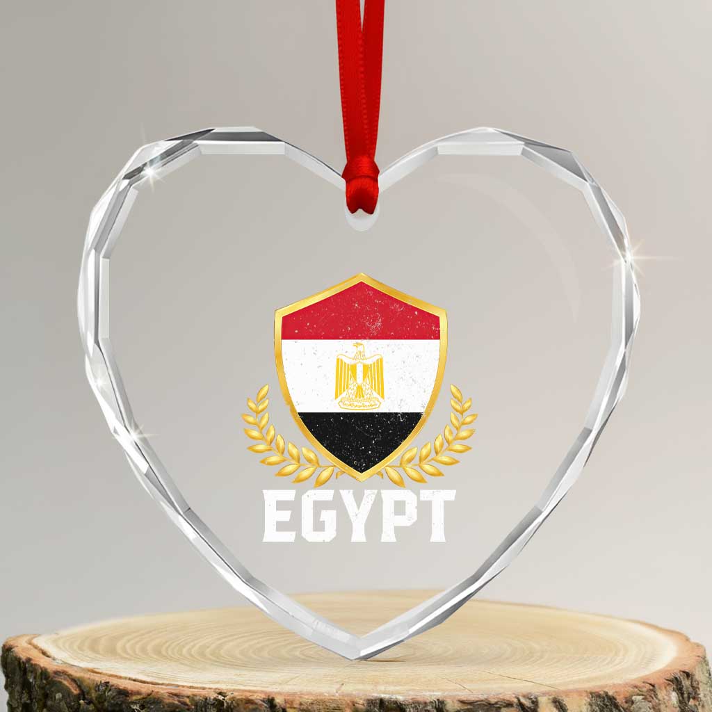 Egypt Coat of Arms Gold Shield Crest Heart Crystal Glass Ornament Patriotic Egyptian Flag Heritage Pride TS02 Transparent Glass 3'' Heart Print Your Wear