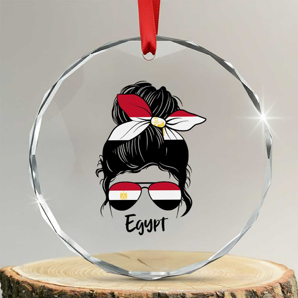 Egyptian Flag Messy Bun Girl Crystal Glass Ornament Patriotic Egypt Women TS02 Transparent Glass 3'' Circle Print Your Wear