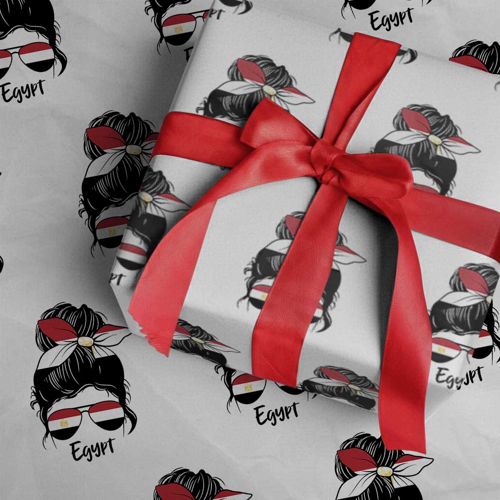 Egyptian Flag Messy Bun Girl Wrapping Paper Roll Patriotic Egypt Women TS02 White Print Your Wear