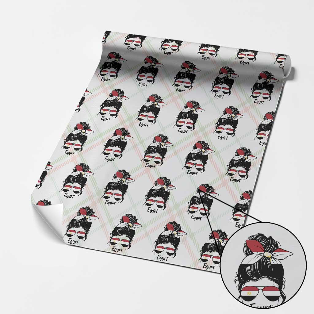 Egyptian Flag Messy Bun Girl Wrapping Paper Roll Patriotic Egypt Women TS02 Christmas Plaid Print Your Wear
