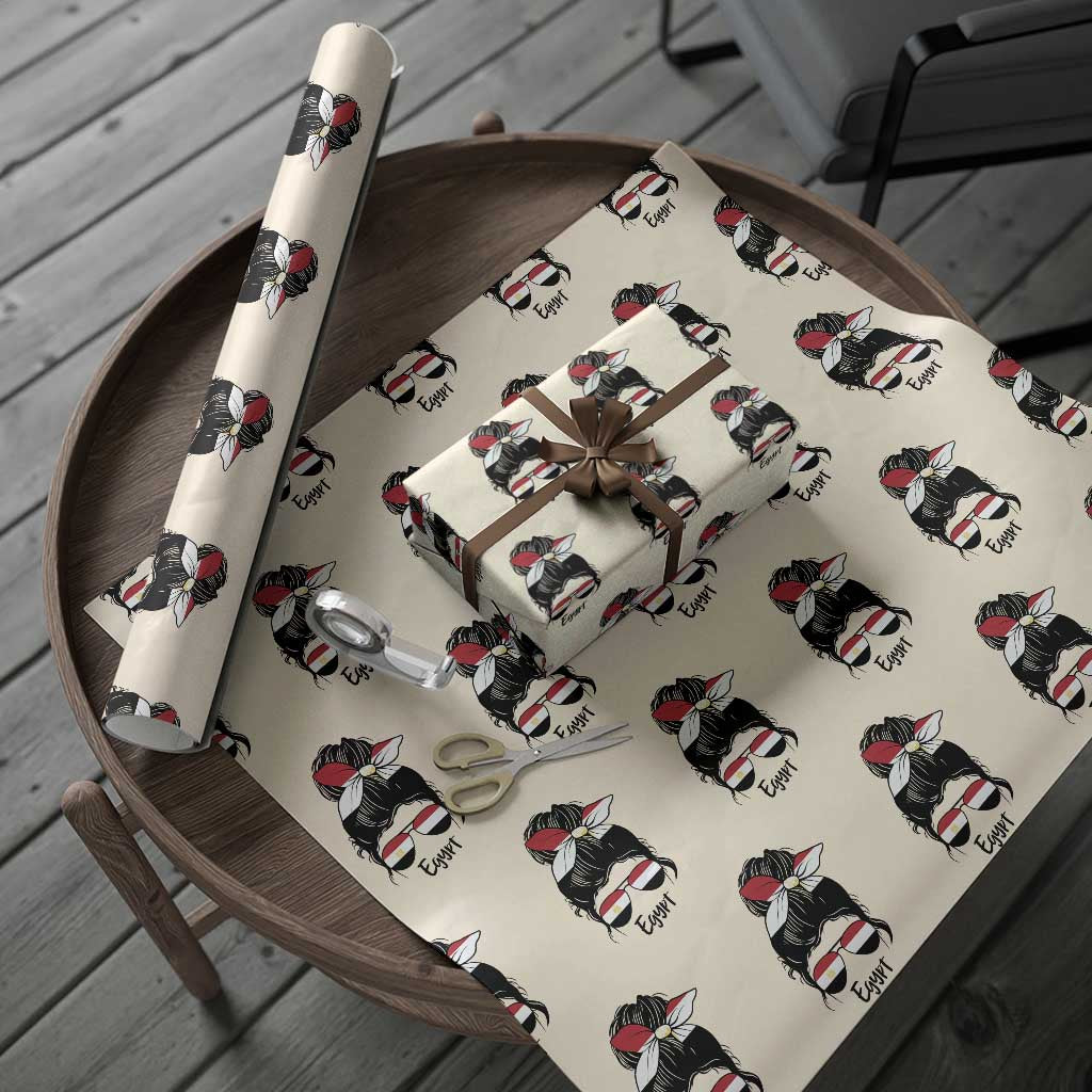 Egyptian Flag Messy Bun Girl Wrapping Paper Roll Patriotic Egypt Women TS02 Beige Print Your Wear