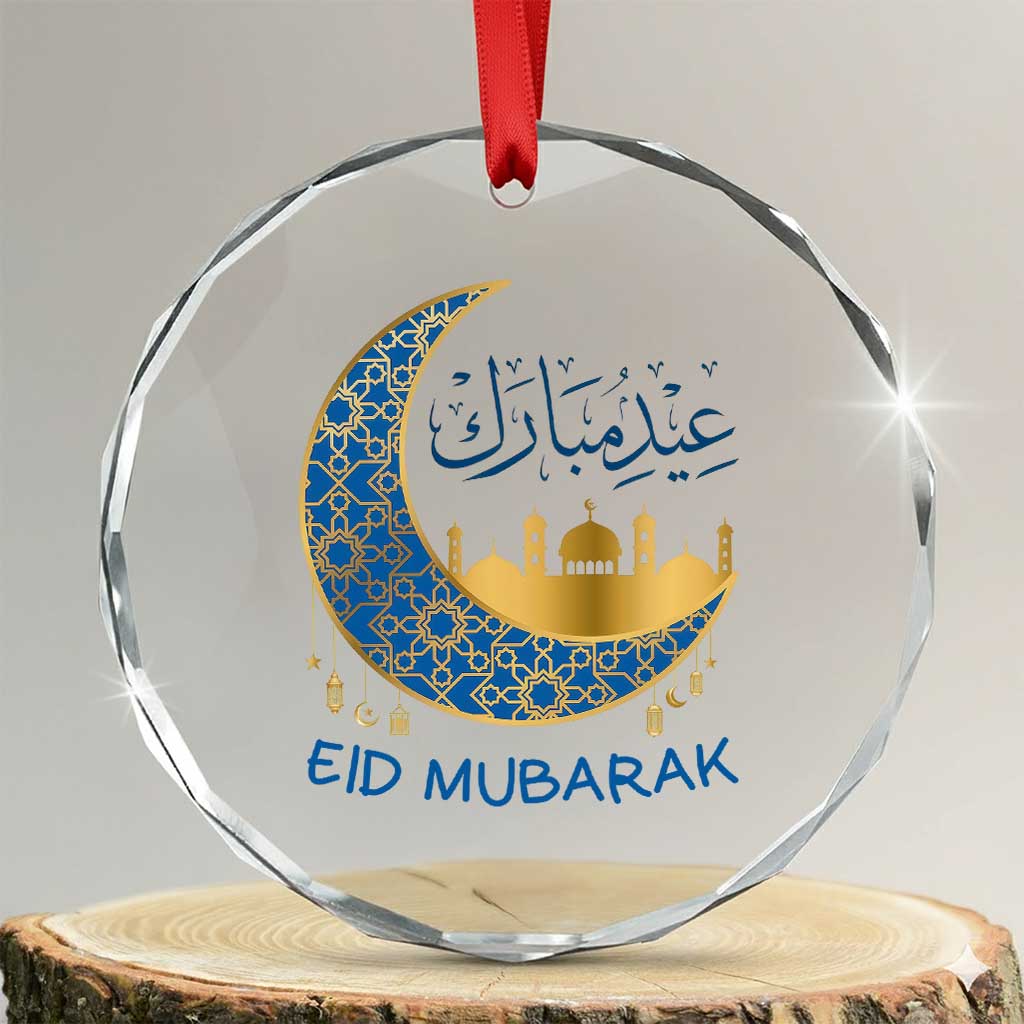 Eid Mubarak Crescent Moon Mosque Crystal Glass Ornament Arabic Calligraphy Islamic Celebration Gift TS02 Transparent Glass 3'' Circle Print Your Wear