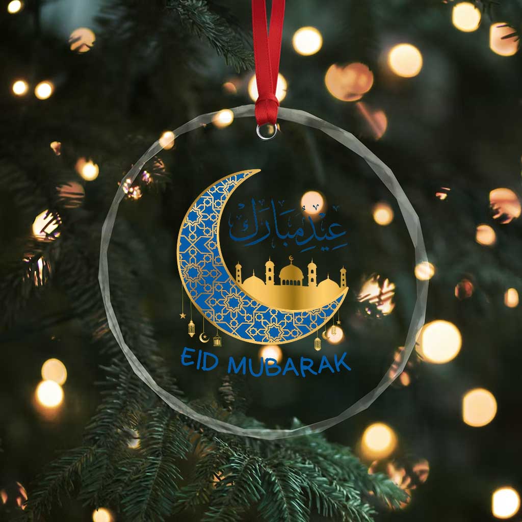 Eid Mubarak Crescent Moon Mosque Crystal Glass Ornament Arabic Calligraphy Islamic Celebration Gift TS02 Print Your Wear