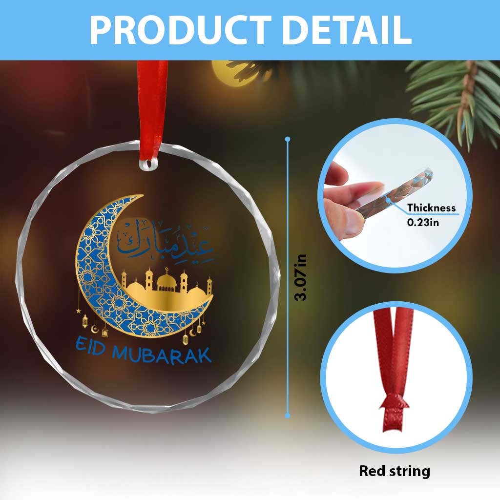 Eid Mubarak Crescent Moon Mosque Crystal Glass Ornament Arabic Calligraphy Islamic Celebration Gift TS02 Print Your Wear