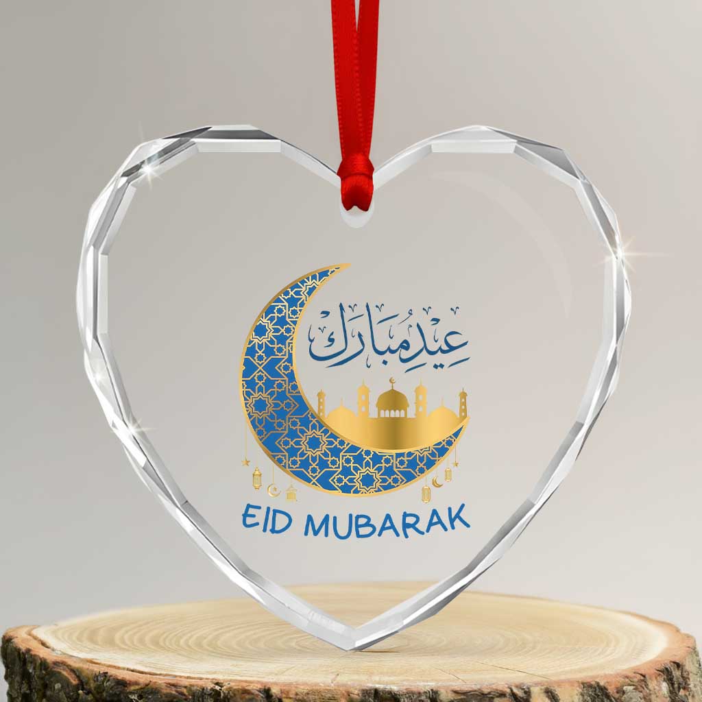 Eid Mubarak Crescent Moon Mosque Heart Crystal Glass Ornament Arabic Calligraphy Islamic Celebration Gift TS02 Transparent Glass 3'' Heart Print Your Wear