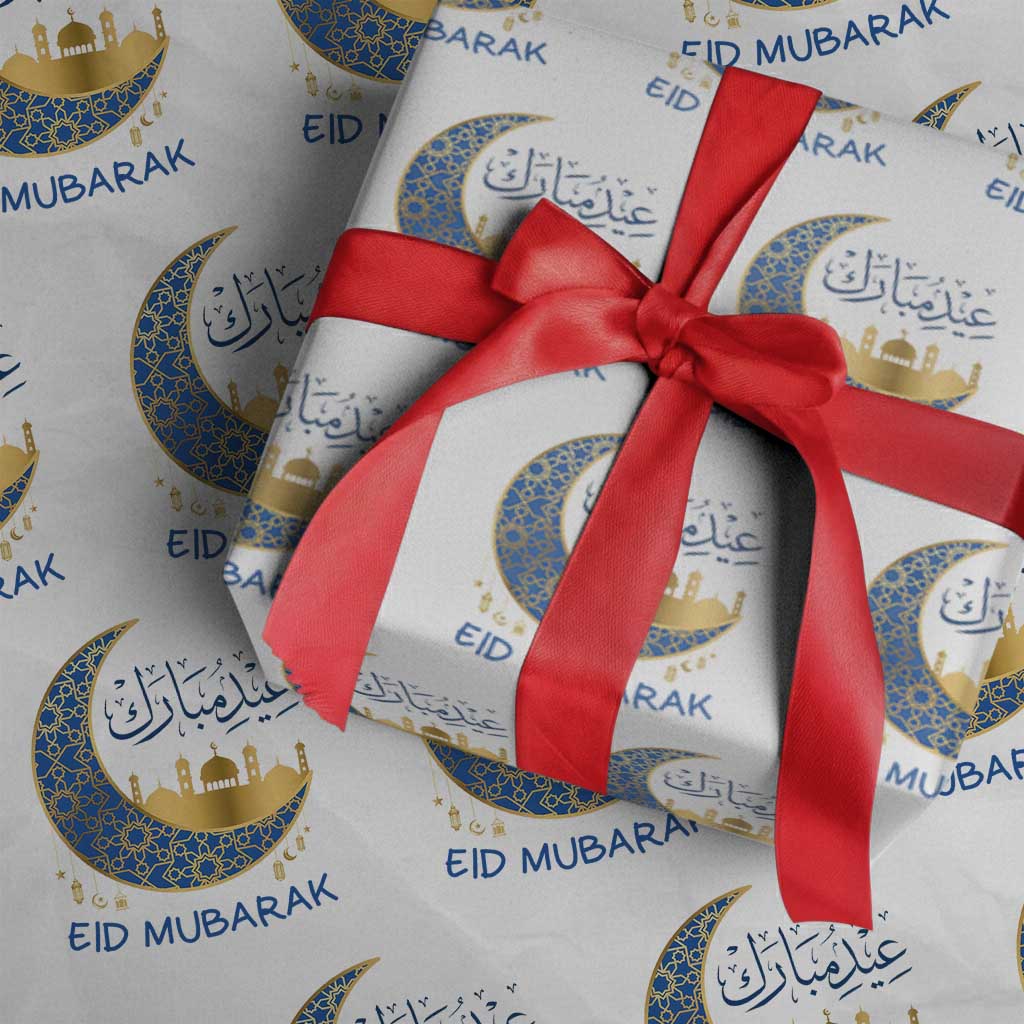 Eid Mubarak Crescent Moon Mosque Wrapping Paper Roll Arabic Calligraphy Islamic Celebration Gift TS02 White Print Your Wear