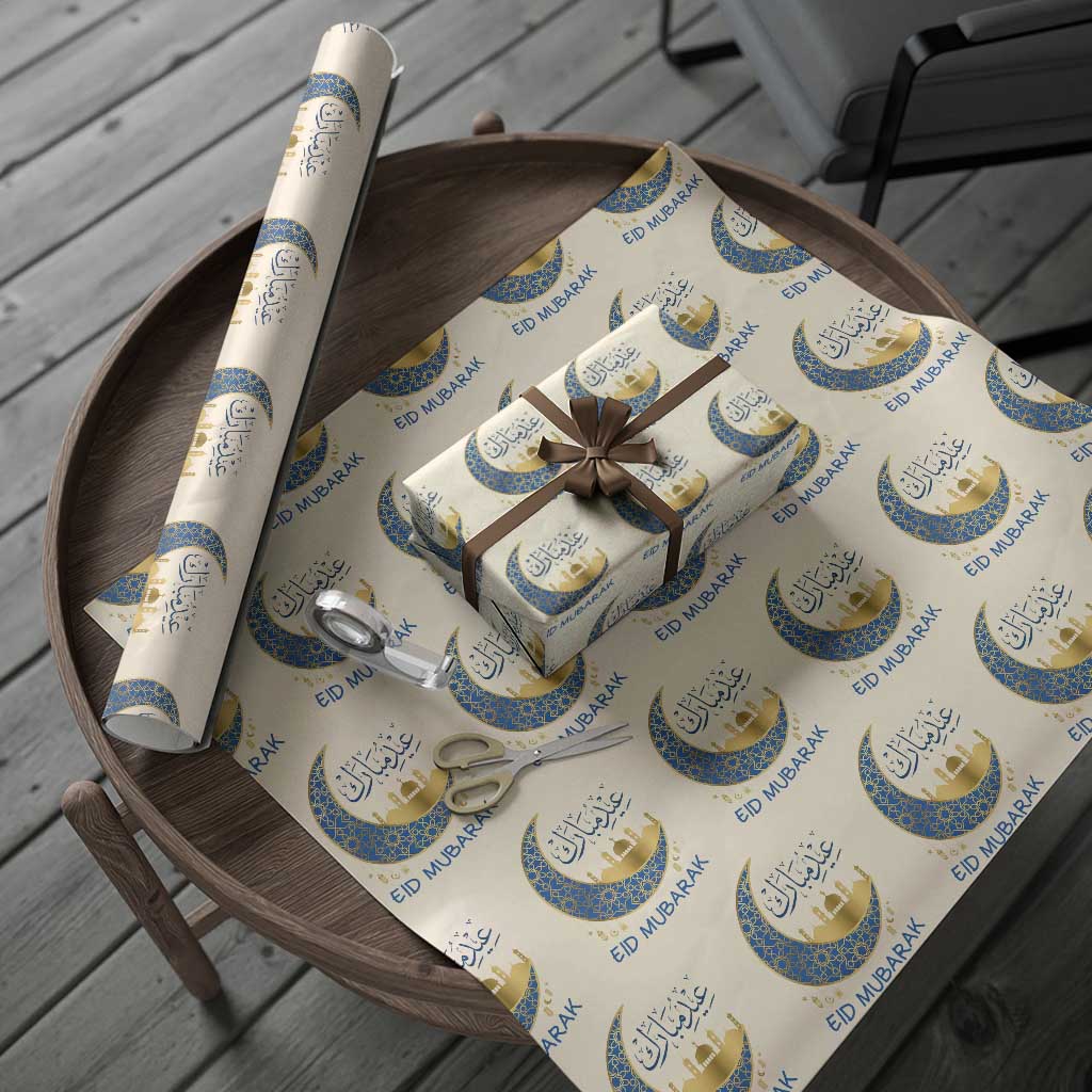Eid Mubarak Crescent Moon Mosque Wrapping Paper Roll Arabic Calligraphy Islamic Celebration Gift TS02 Beige Print Your Wear
