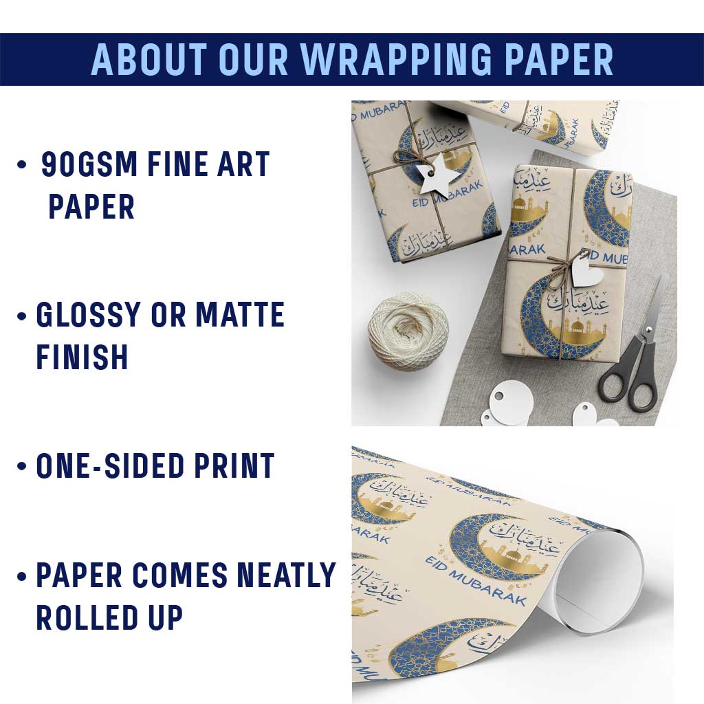 Eid Mubarak Crescent Moon Mosque Wrapping Paper Roll Arabic Calligraphy Islamic Celebration Gift TS02 Print Your Wear