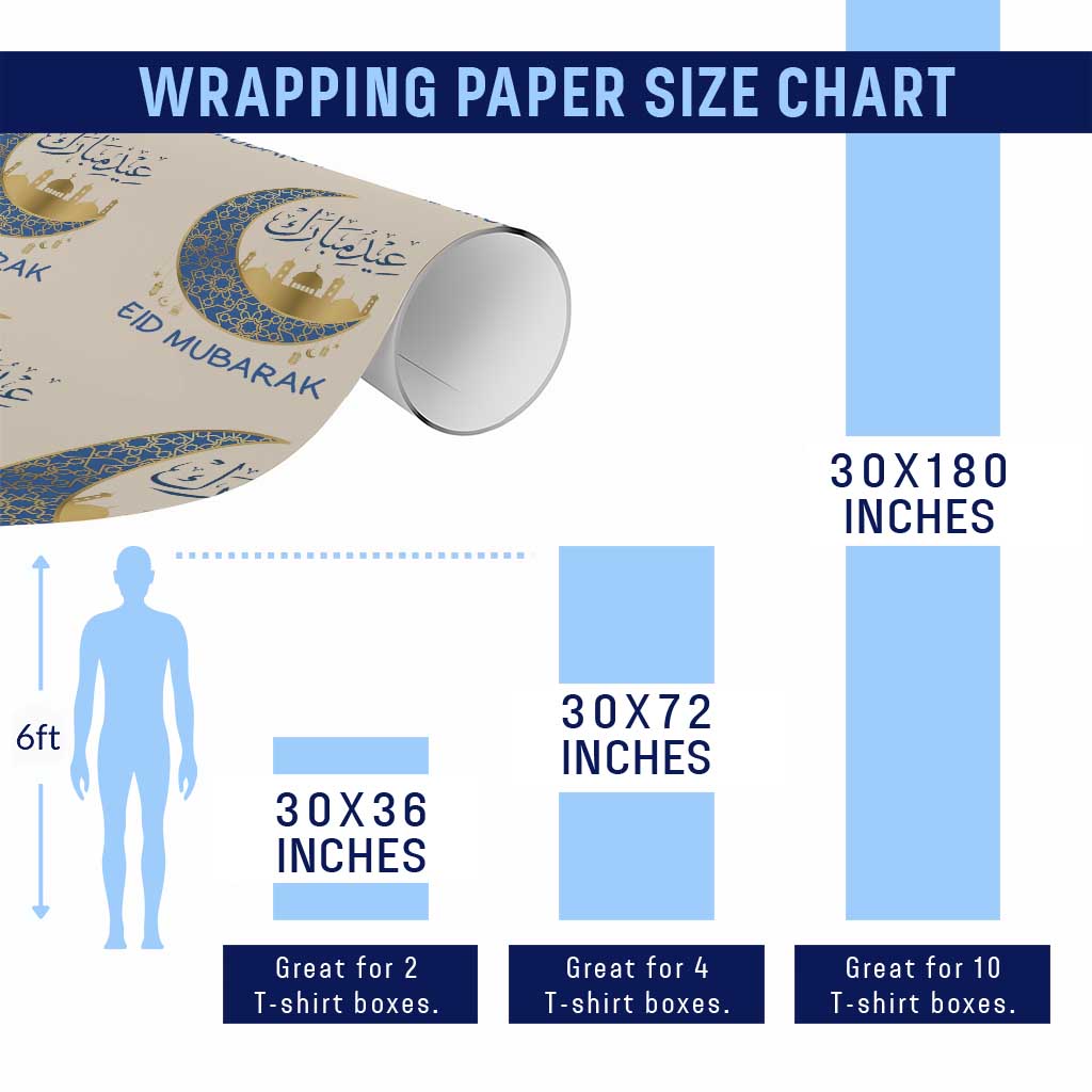 Eid Mubarak Crescent Moon Mosque Wrapping Paper Roll Arabic Calligraphy Islamic Celebration Gift TS02 Print Your Wear