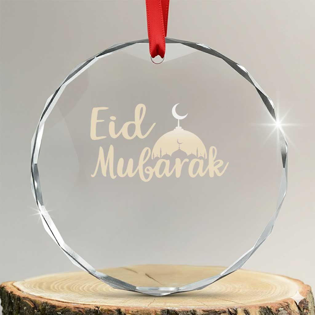 Eid Mubarak Mosque Silhouette Crystal Glass Ornament Islamic Holiday Celebration TS02 Transparent Glass 3'' Circle Print Your Wear