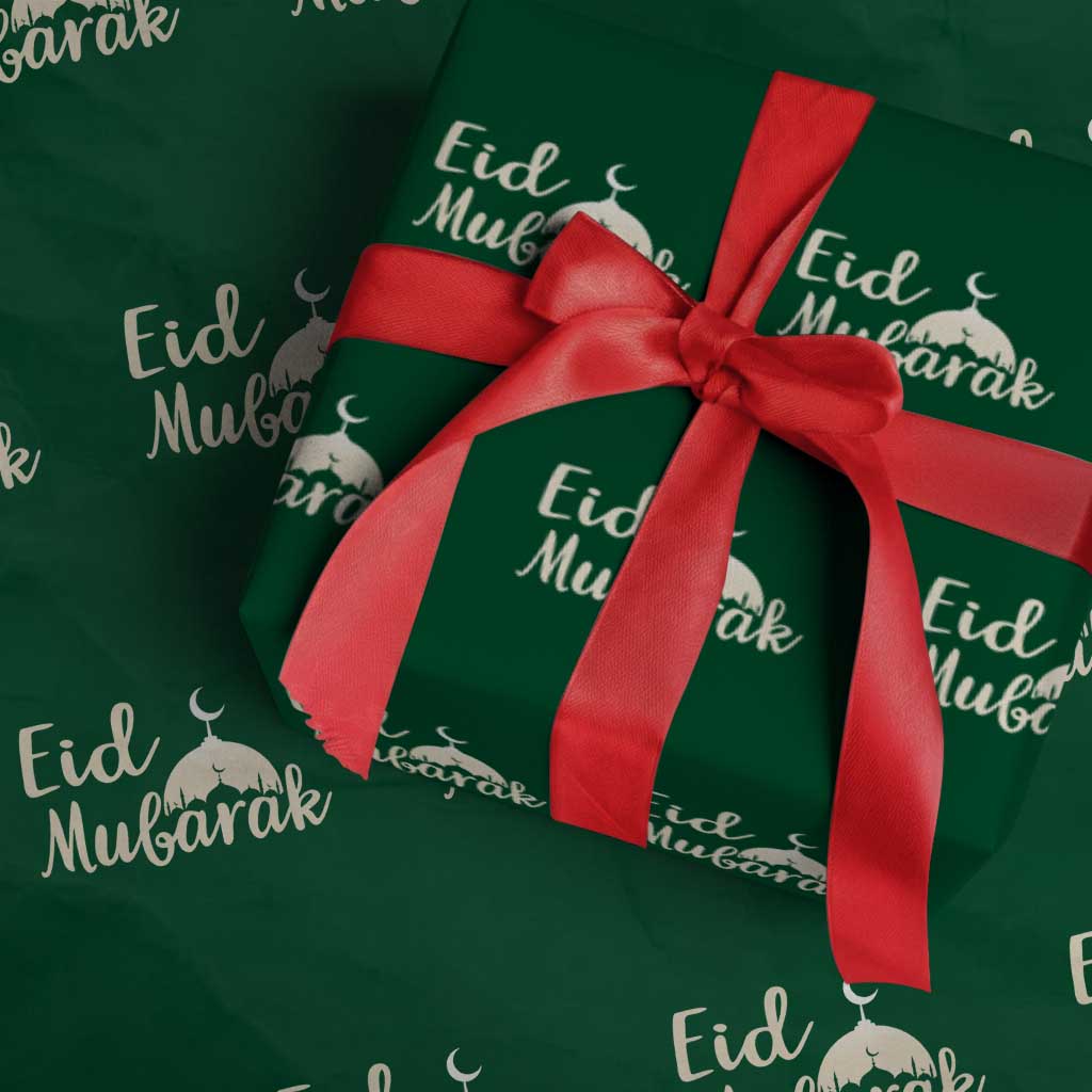 Eid Mubarak Mosque Silhouette Wrapping Paper Roll Islamic Holiday Celebration TS02 Green Print Your Wear
