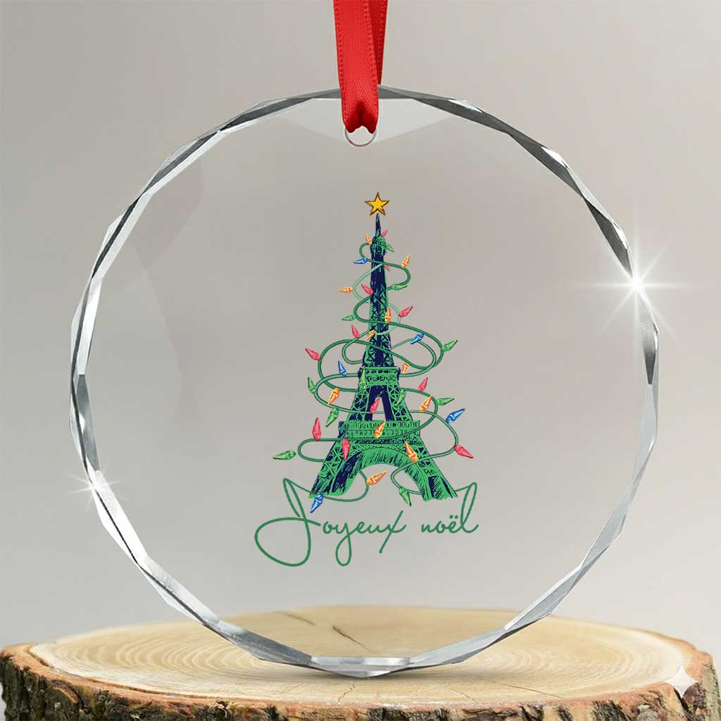 Eiffel Tower Christmas Tree Joyeux Noel Crystal Glass Ornament TS09 Transparent Glass 3'' Circle Print Your Wear