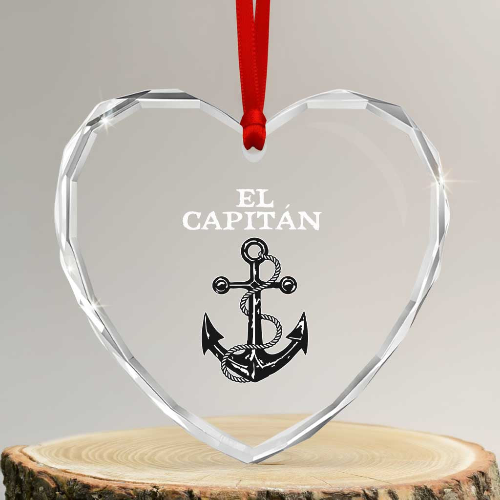 El Capitan Boating Captain Heart Crystal Glass Ornament Funny Boat Sailing Vintage Anchor TS11 Transparent Glass 3'' Heart Print Your Wear
