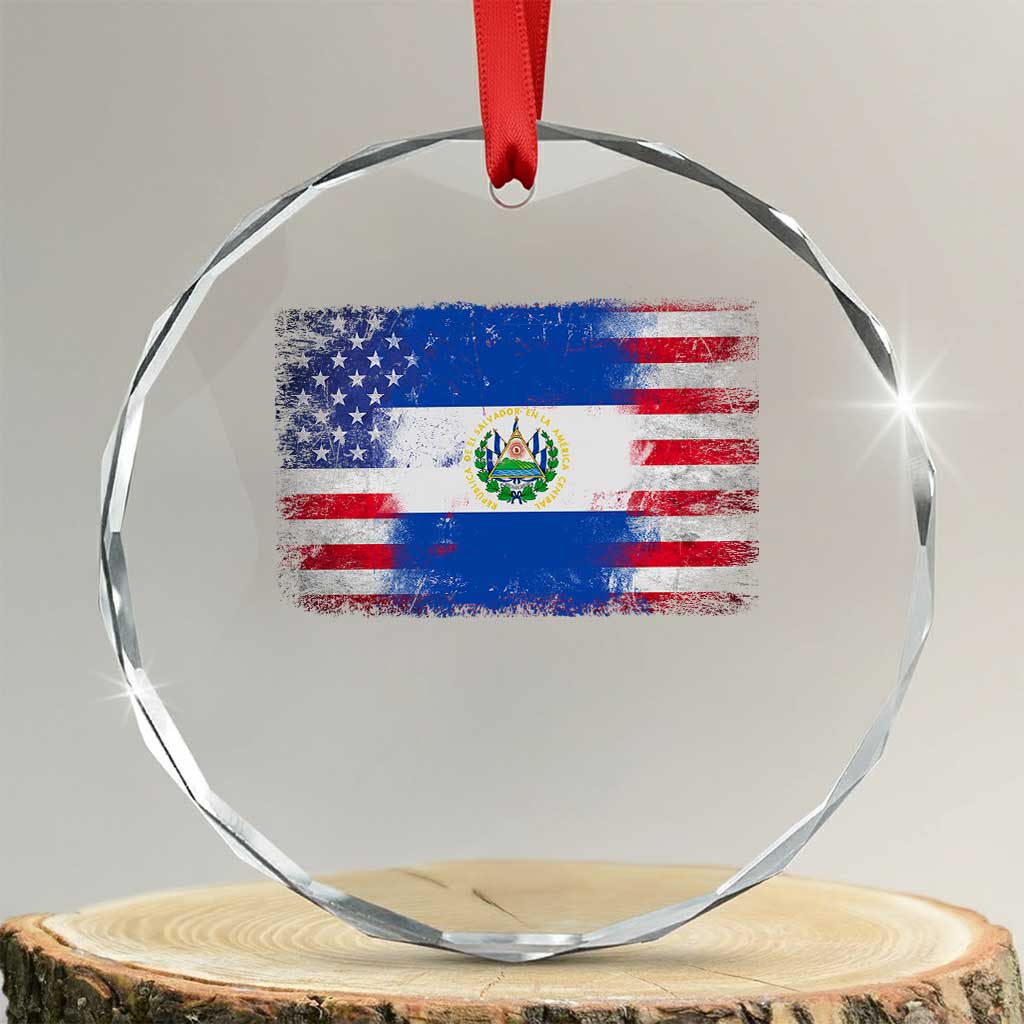 El Salvador American Flag Crystal Glass Ornament Distressed Grunge USA Salvadoran Pride TS10 Transparent Glass 3'' Circle Print Your Wear