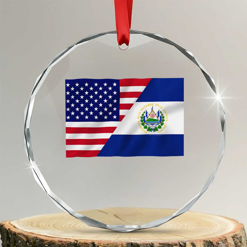El Salvador American Flag Crystal Glass Ornament Salvadoran USA Pride Heritage Roots - Print Your Wear