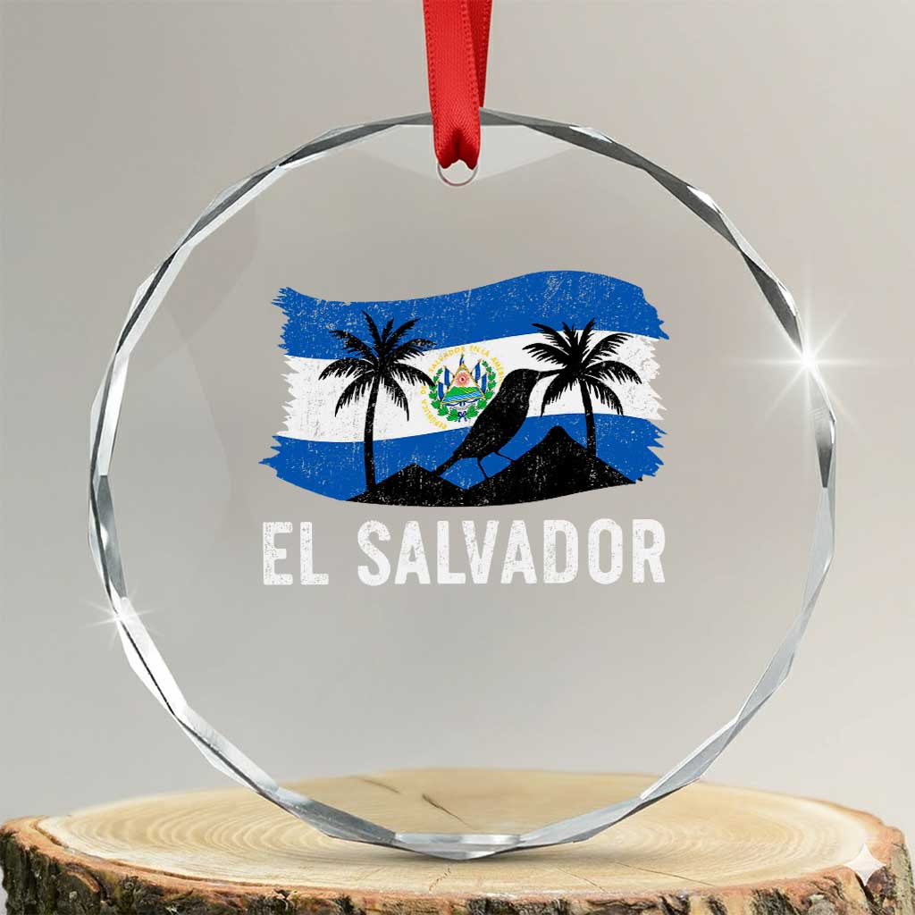 El Salvador Flag Crystal Glass Ornament Salvadoran Pride Torogoz Bird Palm Tree Volcano TS10 Transparent Glass 3'' Circle Print Your Wear