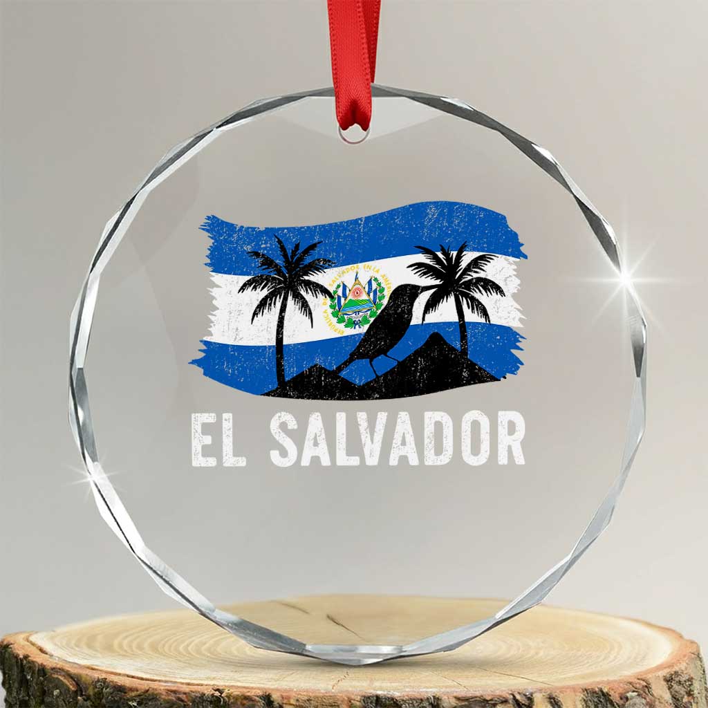 El Salvador Flag Crystal Glass Ornament Salvadoran Pride Torogoz Bird Palm Tree Volcano TS10 Transparent Glass 3'' Circle Print Your Wear