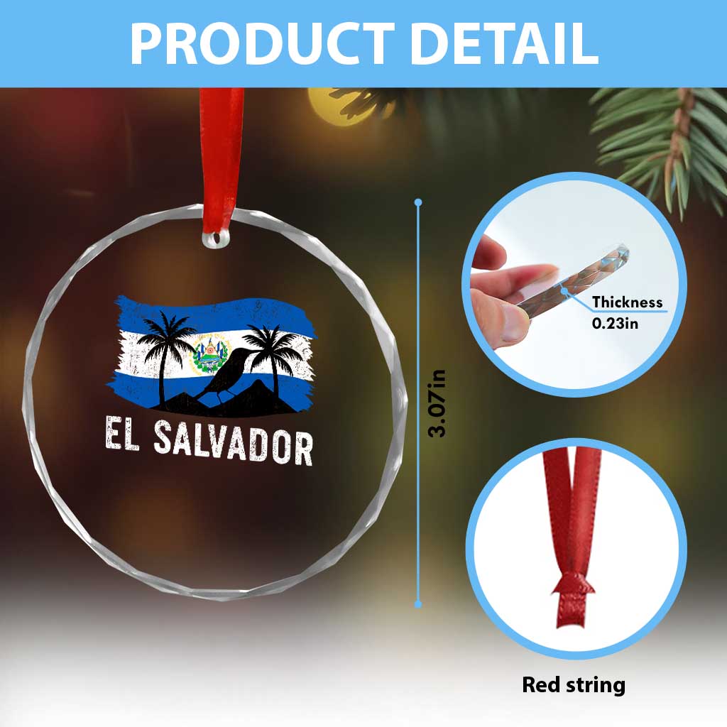 El Salvador Flag Crystal Glass Ornament Salvadoran Pride Torogoz Bird Palm Tree Volcano TS10 Print Your Wear