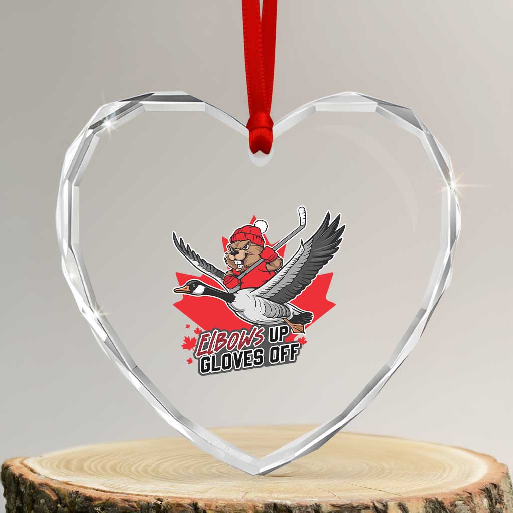 Elbows Up Gloves Off Heart Crystal Glass Ornament Canadian Ice Hockey Beaver Gift TS12 Transparent Glass 3'' Heart Print Your Wear