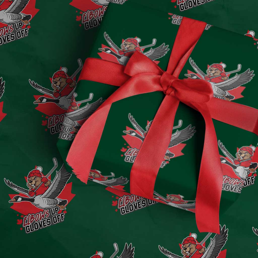 Elbows Up Gloves Off Wrapping Paper Roll Canadian Ice Hockey Beaver Gift TS12 Green Print Your Wear