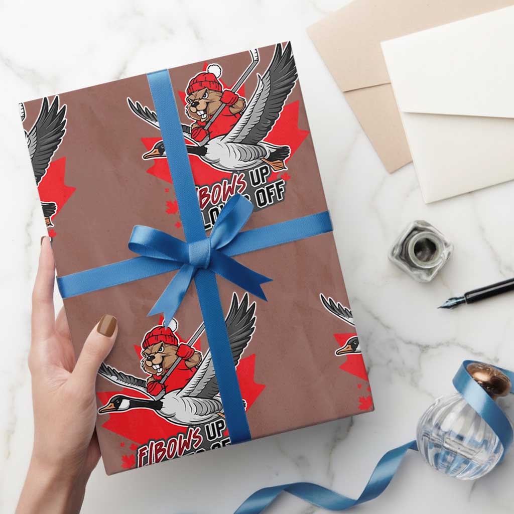 Elbows Up Gloves Off Wrapping Paper Roll Canadian Ice Hockey Beaver Gift TS12 Mocha Print Your Wear