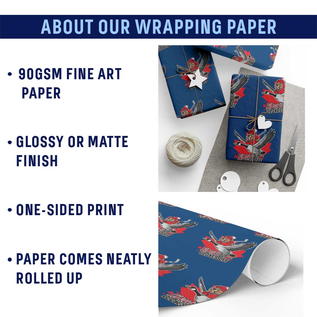 Elbows Up Gloves Off Wrapping Paper Roll Canadian Ice Hockey Beaver Gift TS12 Print Your Wear