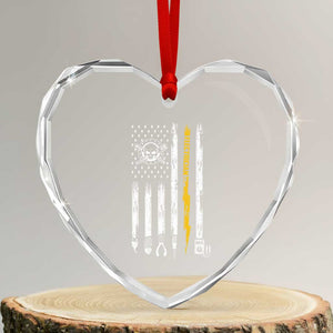 Electrician US Flag Heart Crystal Glass Ornament Tools for Electricians Skull Lightning Graphic