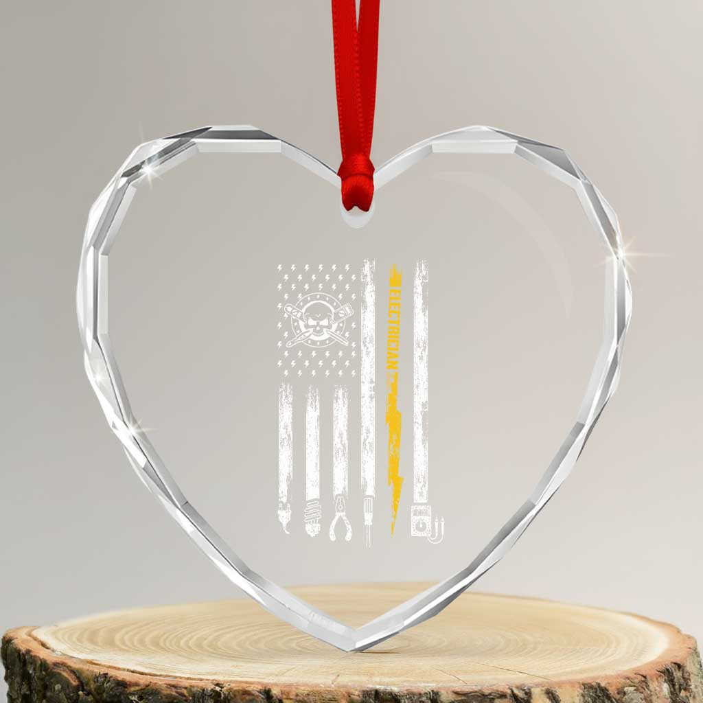 Electrician US Flag Heart Crystal Glass Ornament Tools for Electricians Skull Lightning Graphic TS10 Transparent Glass 3'' Heart Print Your Wear