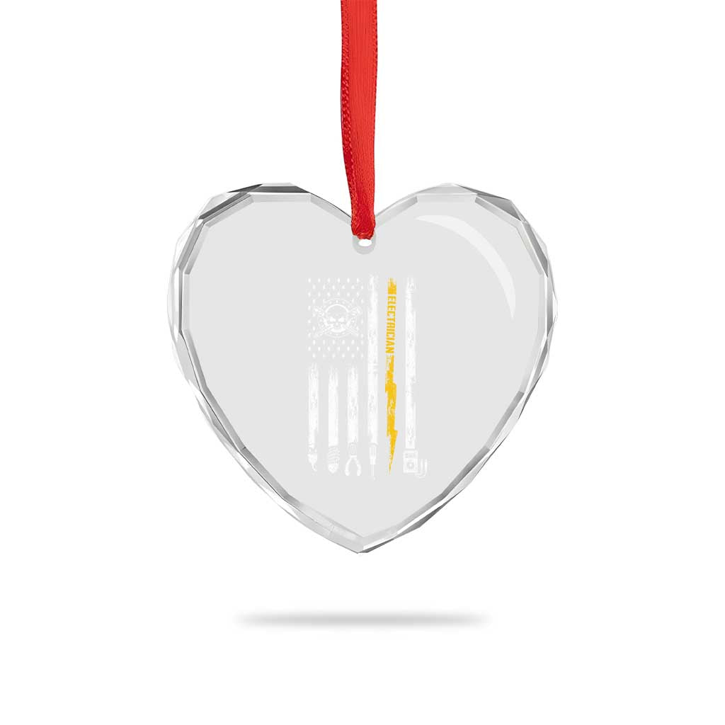 Electrician US Flag Heart Crystal Glass Ornament Tools for Electricians Skull Lightning Graphic