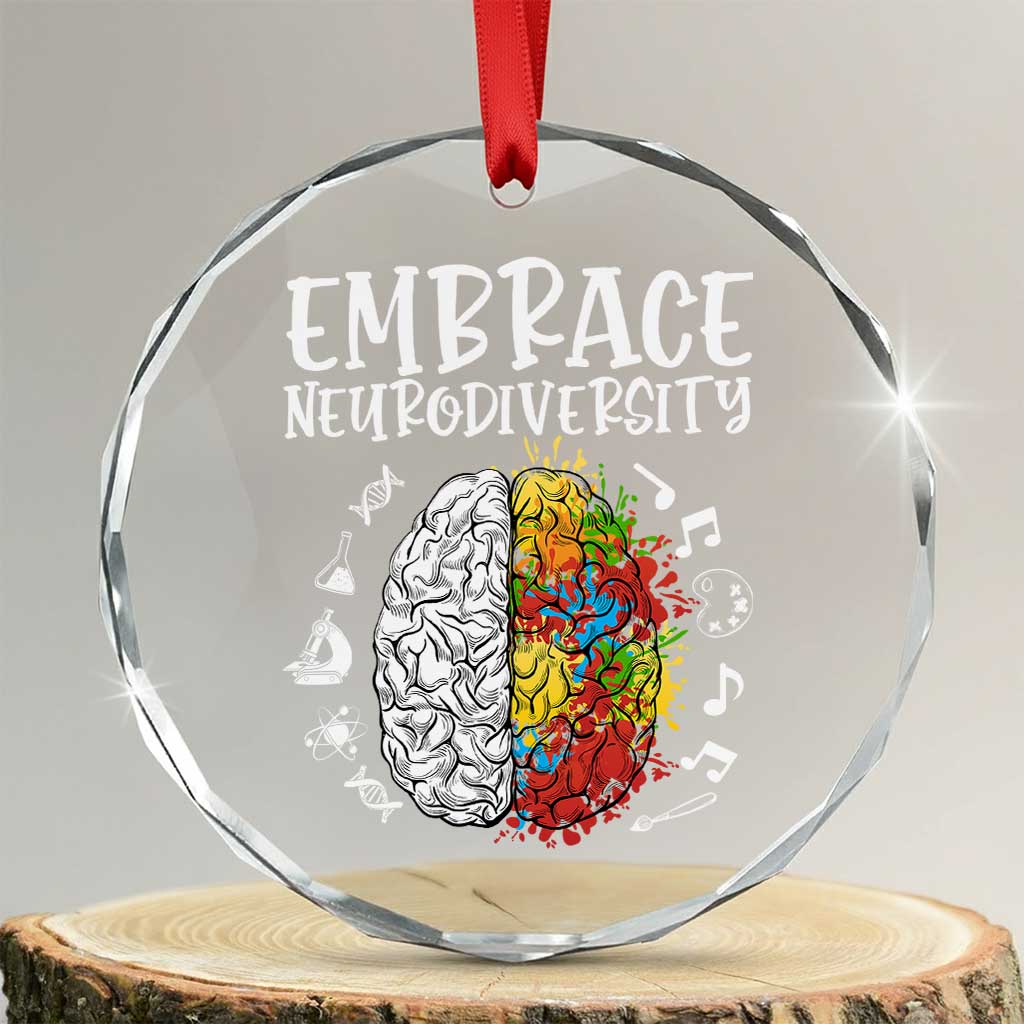 Embrace Neurodiversity Crystal Glass Ornament Autism Awareness ASD ADHD Acceptance TS02 Transparent Glass 3'' Circle Print Your Wear