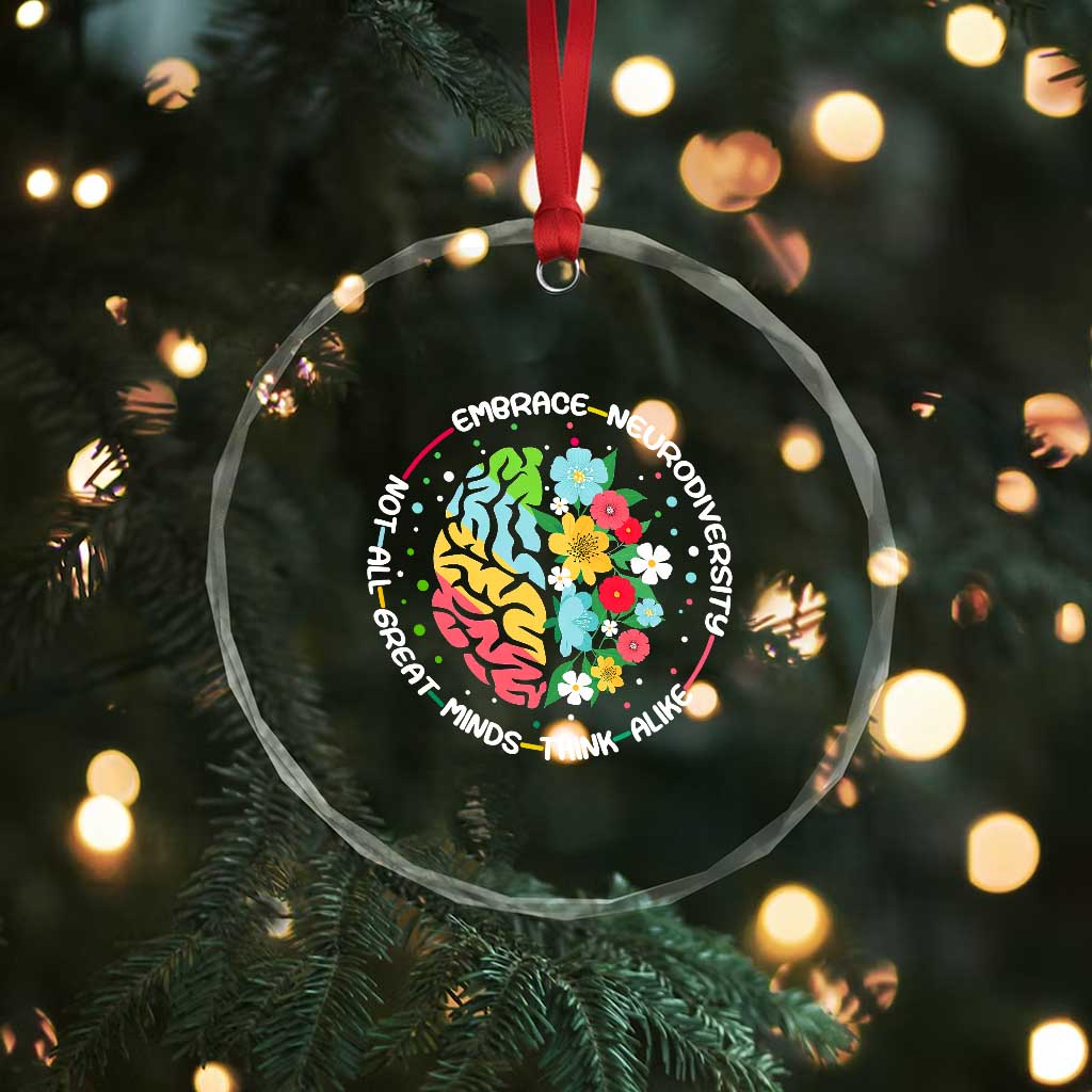 Embrace Neurodiversity Crystal Glass Ornament Neurodiverse Brain Autism Awareness ADHD Autistic TS02 Print Your Wear