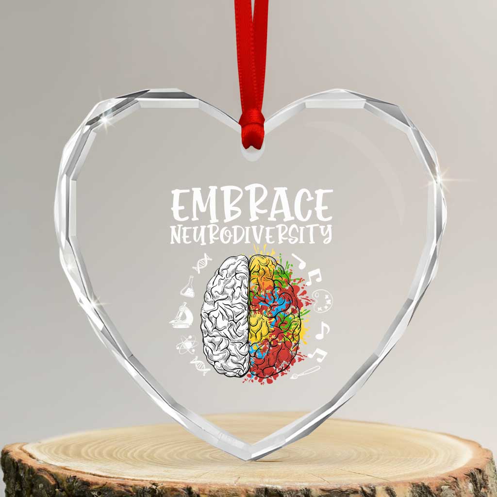 Embrace Neurodiversity Heart Crystal Glass Ornament Autism Awareness ASD ADHD Acceptance TS02 Transparent Glass 3'' Heart Print Your Wear