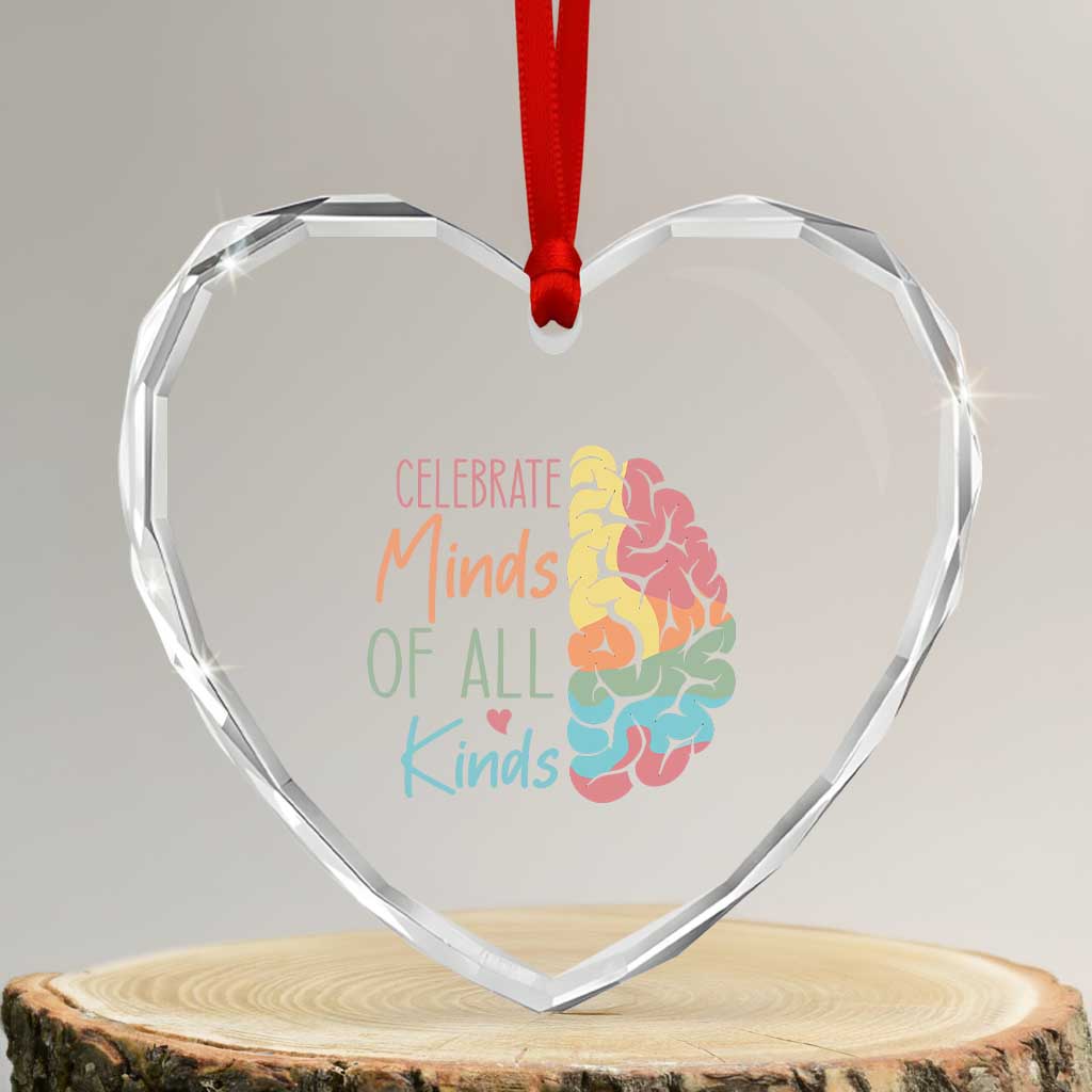 Embrace Neurodiversity Heart Crystal Glass Ornament Celebrate Minds of All Kinds Teacher ASD TS02 Transparent Glass 3'' Heart Print Your Wear