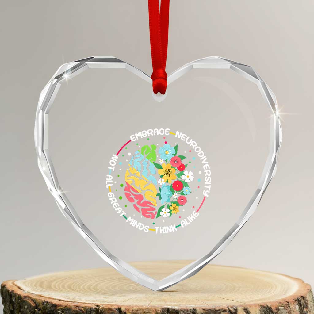 Embrace Neurodiversity Heart Crystal Glass Ornament Neurodiverse Brain Autism Awareness ADHD Autistic TS02 Transparent Glass 3'' Heart Print Your Wear
