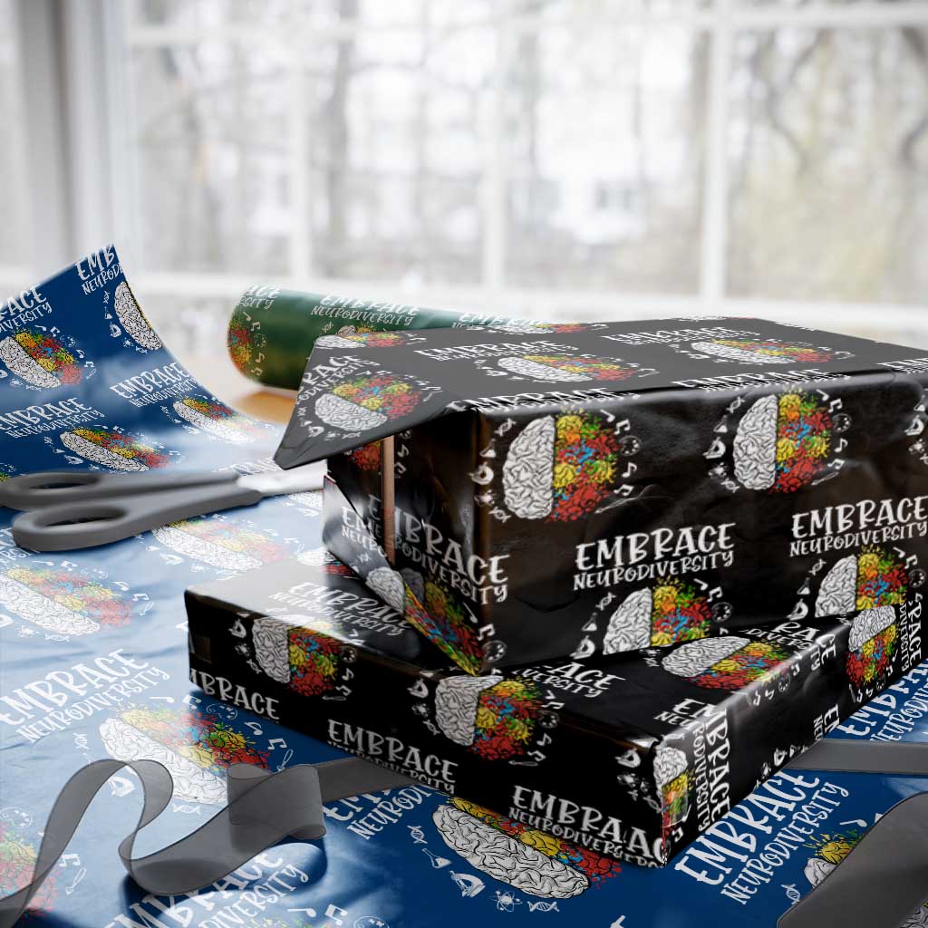 Embrace Neurodiversity Wrapping Paper Roll Autism Awareness ASD ADHD Acceptance TS02 Black Print Your Wear