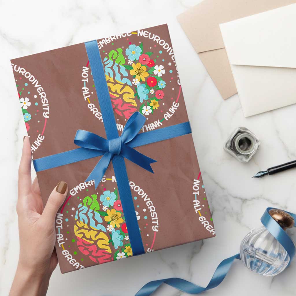 Embrace Neurodiversity Wrapping Paper Roll Neurodiverse Brain Autism Awareness ADHD Autistic TS02 Mocha Print Your Wear
