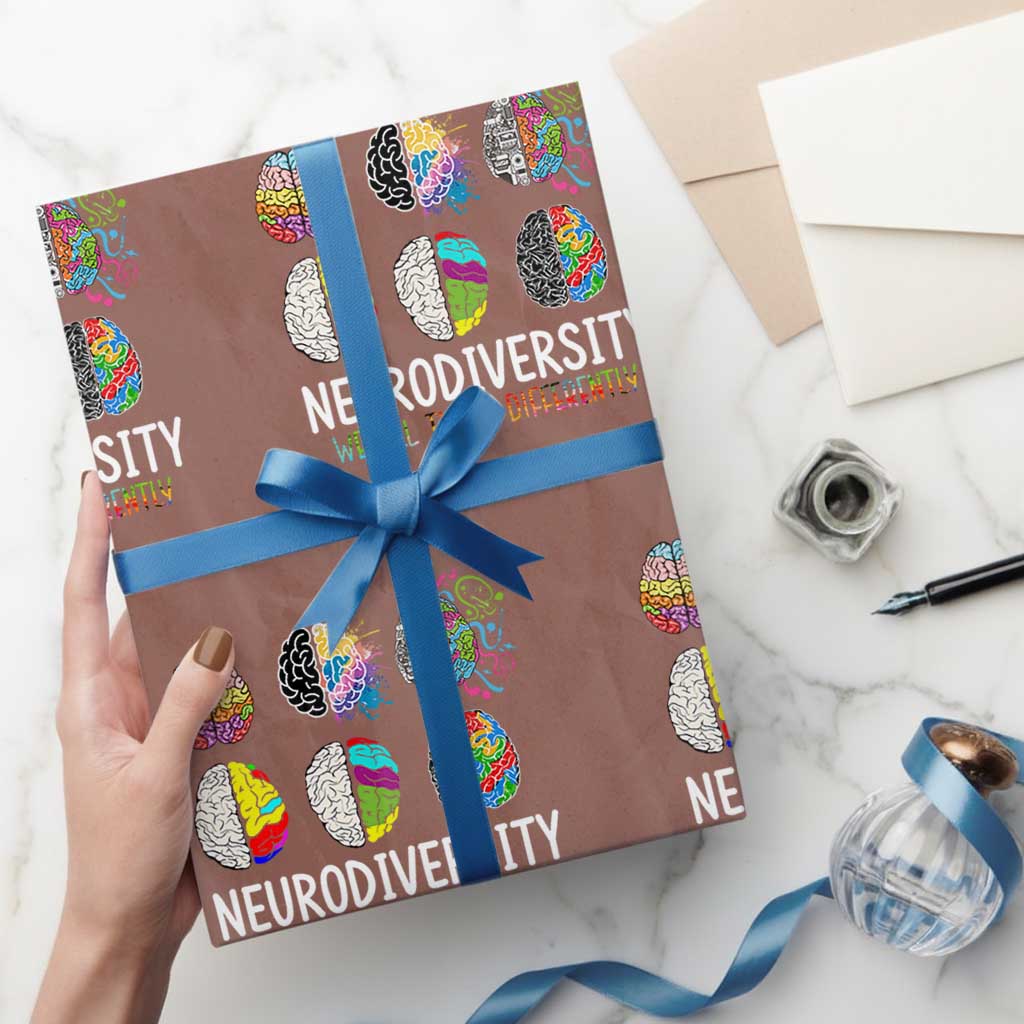 Embrace Neurodiversity Wrapping Paper Roll We All Think Differently TS02 Mocha Print Your Wear