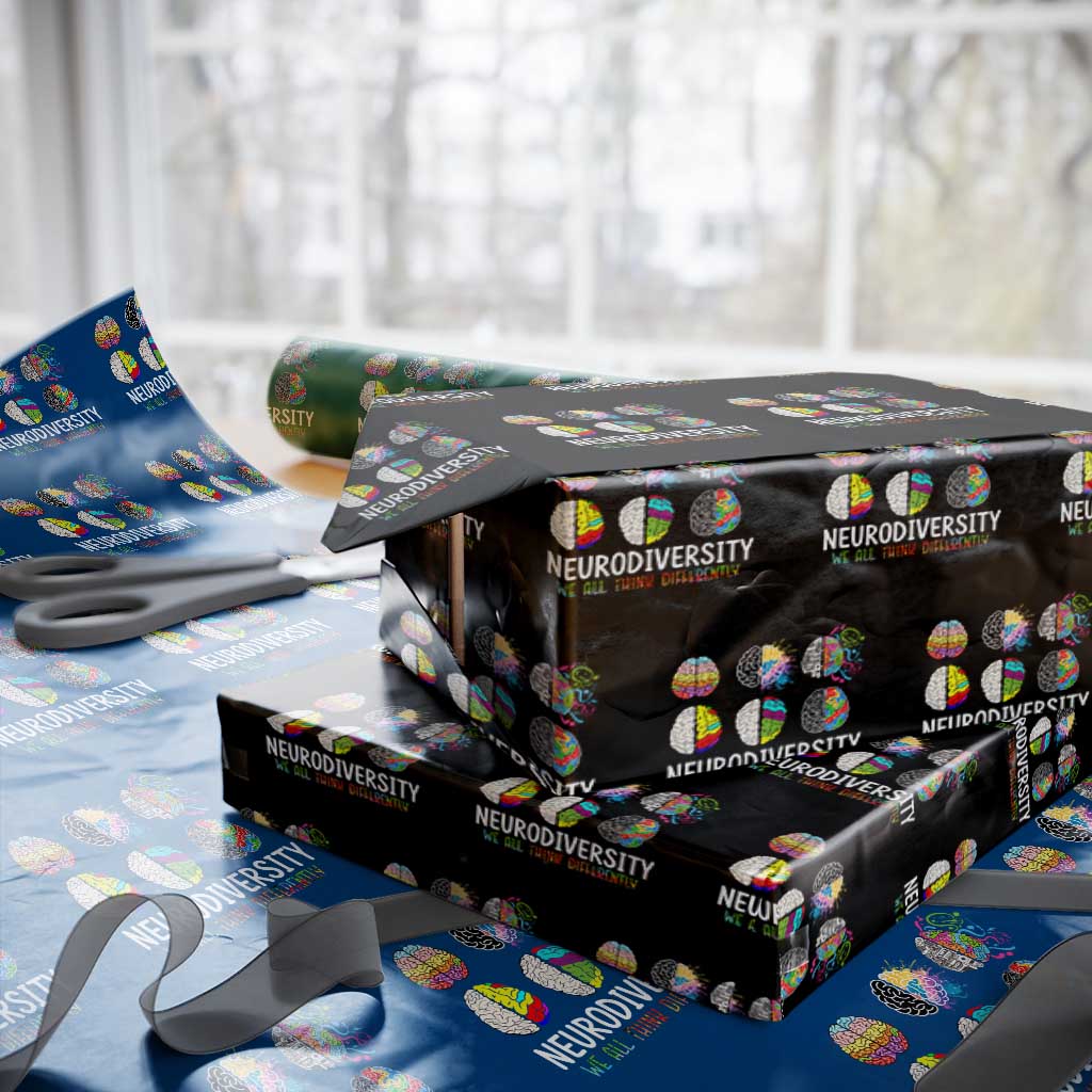 Embrace Neurodiversity Wrapping Paper Roll We All Think Differently TS02 Black Print Your Wear