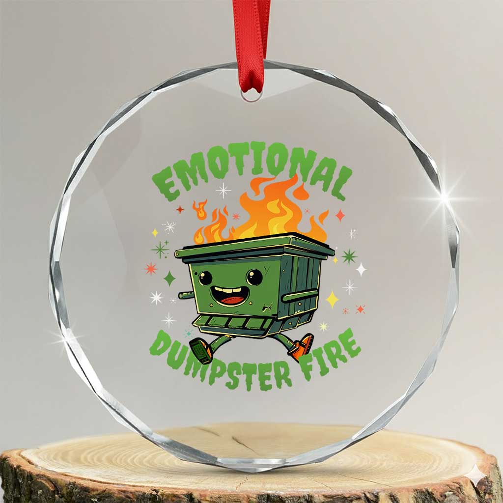 Emotional Dumpster Fire Crystal Glass Ornament Funny Mental Health Retro Groovy TS02 Transparent Glass 3'' Circle Print Your Wear