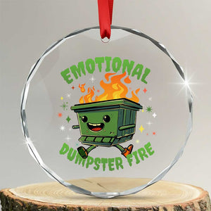 Emotional Dumpster Fire Crystal Glass Ornament Funny Mental Health Retro Groovy TS02 Transparent Glass 3'' Circle Print Your Wear